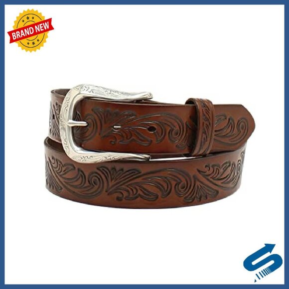 Leather Belt with Floral Embossing, Interchangeable Buckle, Sizes S-XL